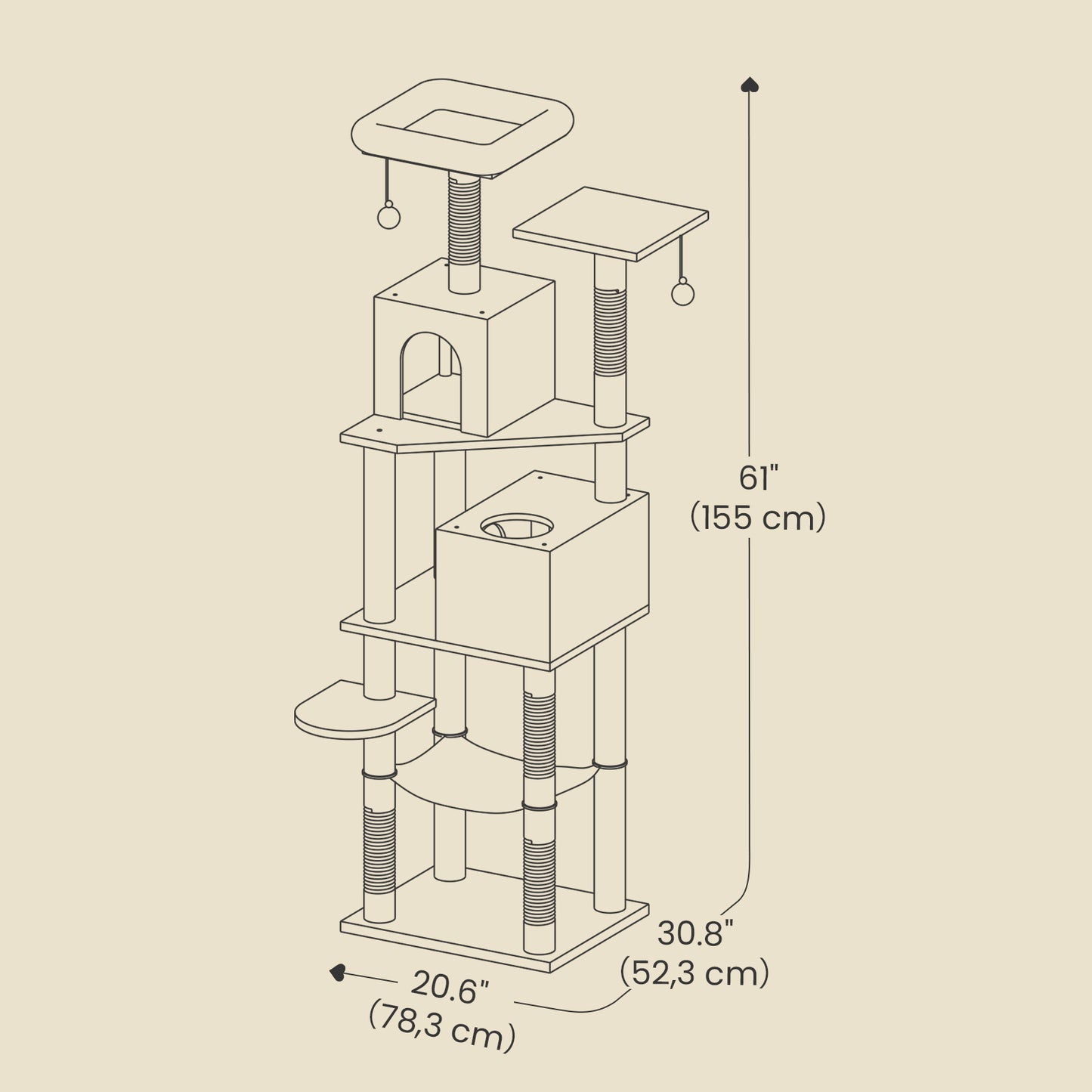 Cat Tree, 155 cm Cat Tower for Indoor Cats, Plush Multi-Level Cat Condo - image 5