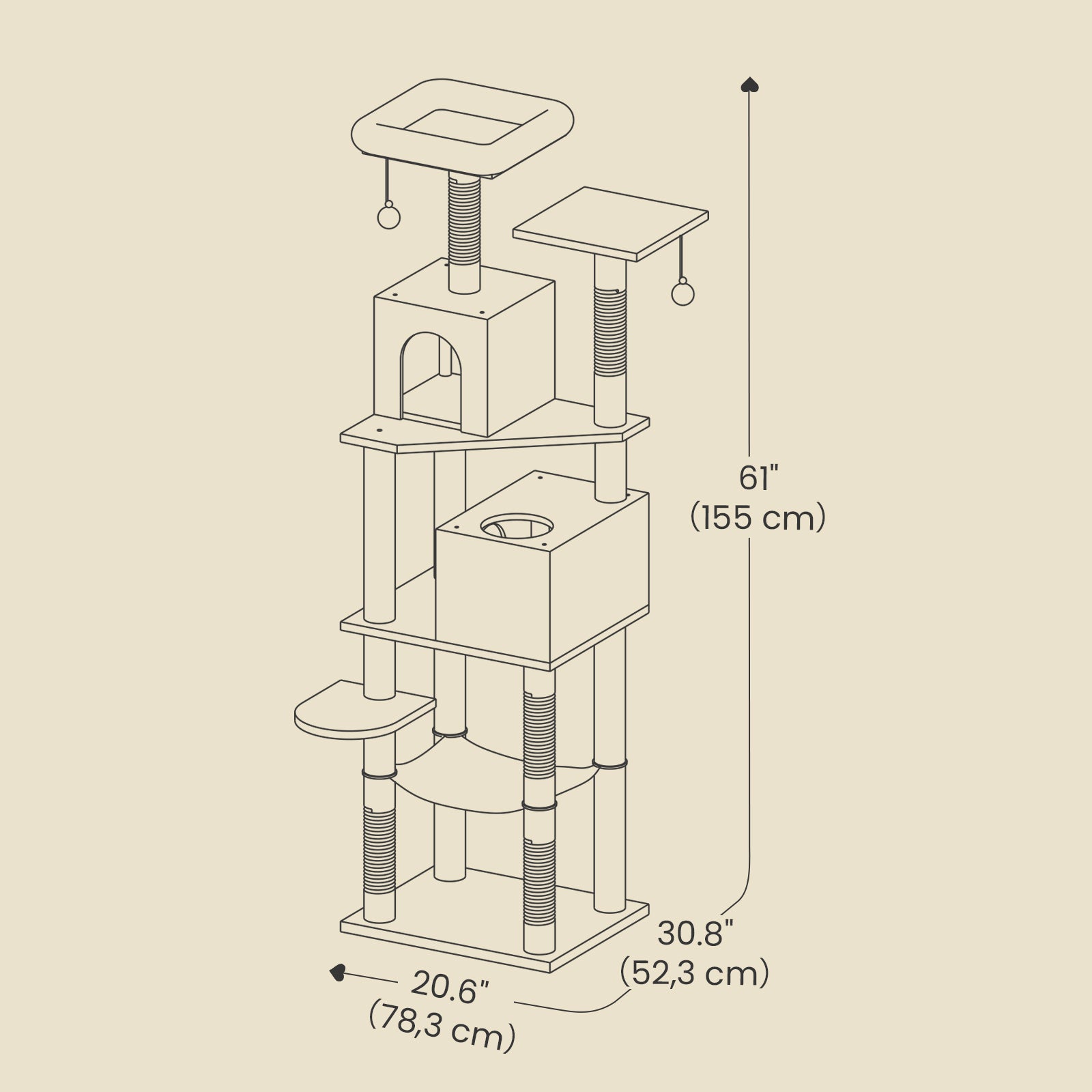 Cat Tree, 155 cm Cat Tower for Indoor Cats, Plush Multi-Level Cat Condo - image 5