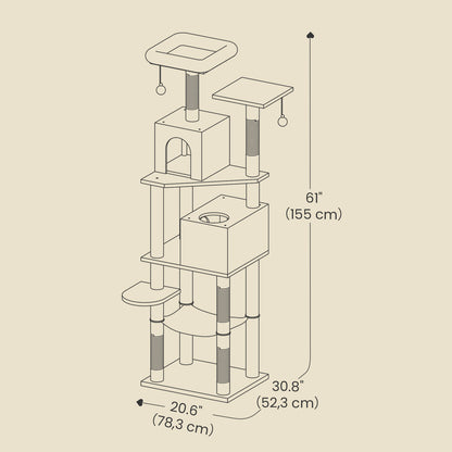 Cat Tree, 155 cm Cat Tower for Indoor Cats, Plush Multi-Level Cat Condo - image 5