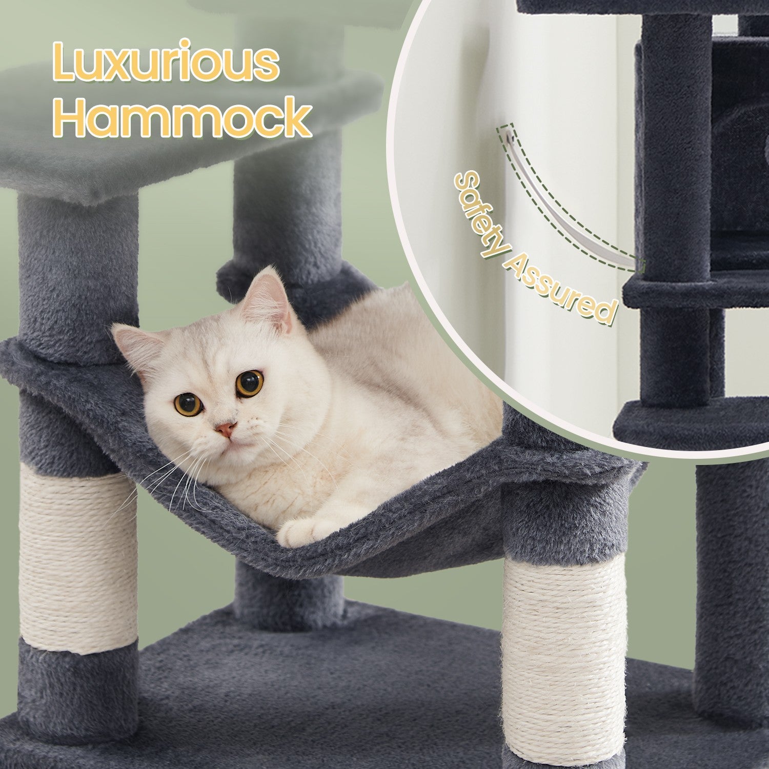 Multi-Level Cat Tree, Cat Tower Condo with 4 Scratching Posts, Hammock - image 9
