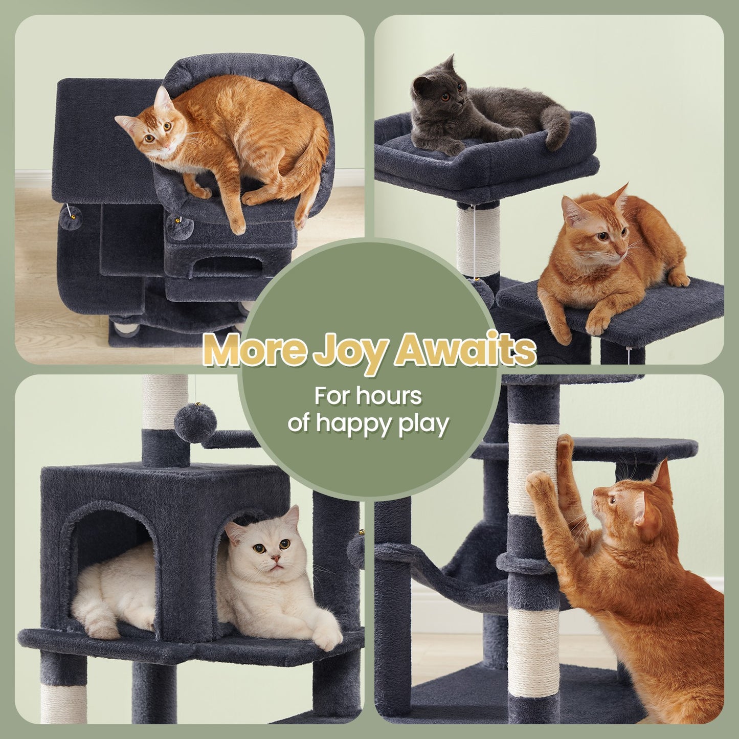 Multi-Level Cat Tree, Cat Tower Condo with 4 Scratching Posts, Hammock - image 10