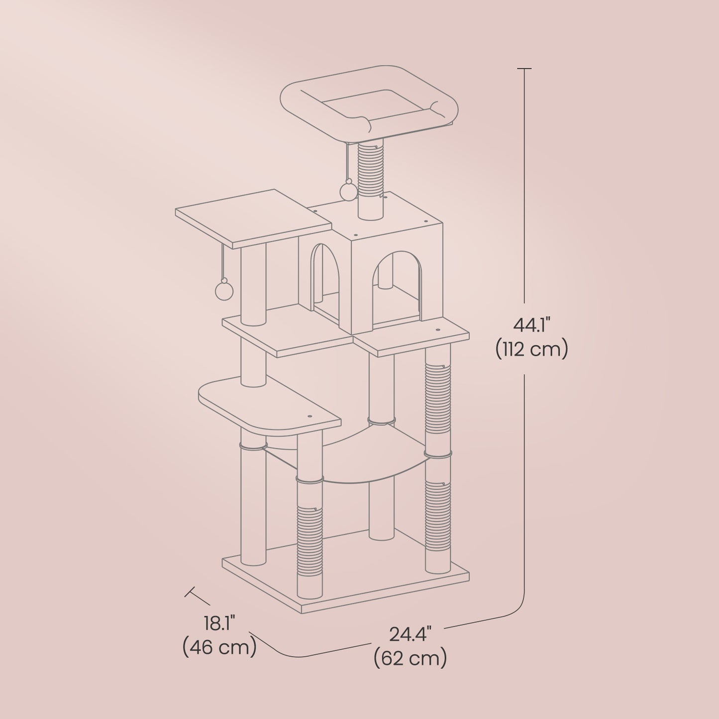 Multi-Level Cat Tree, Cat Tower Condo with 4 Scratching Posts, Hammock - image 5
