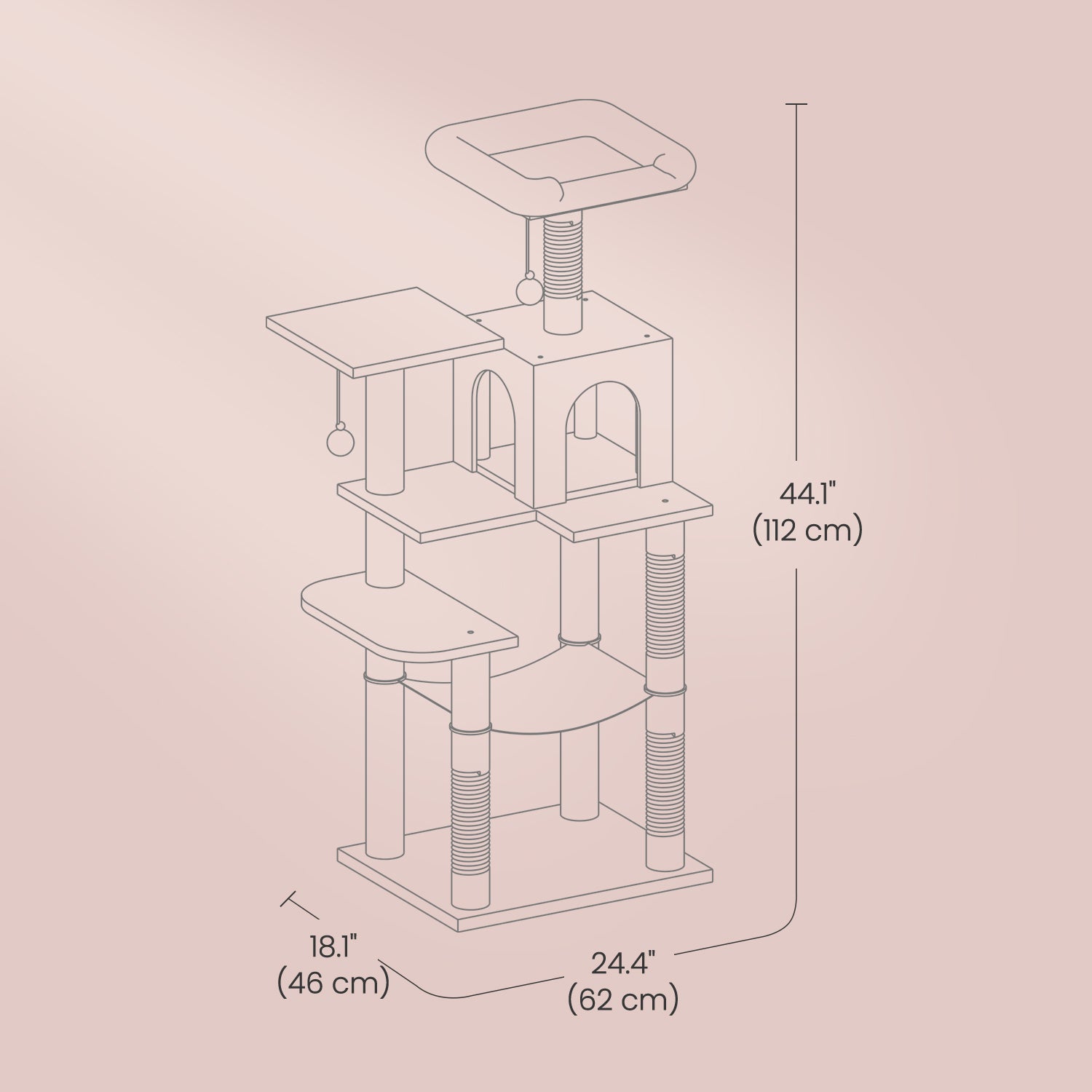 Multi-Level Cat Tree, Cat Tower Condo with 4 Scratching Posts, Hammock - image 5