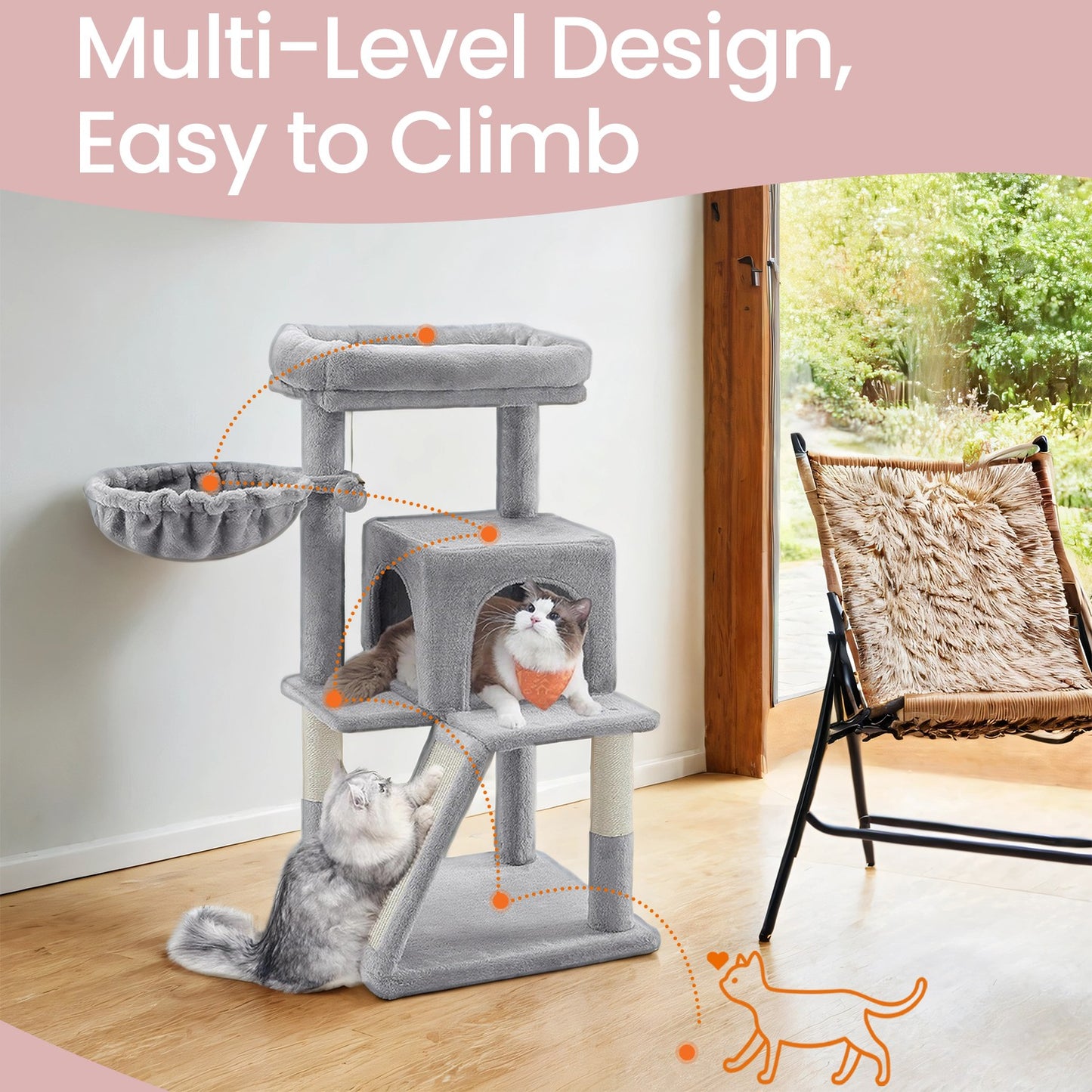 Small Cat Tree Tower with Sisal Scratching Posts, Light Grey - image 3