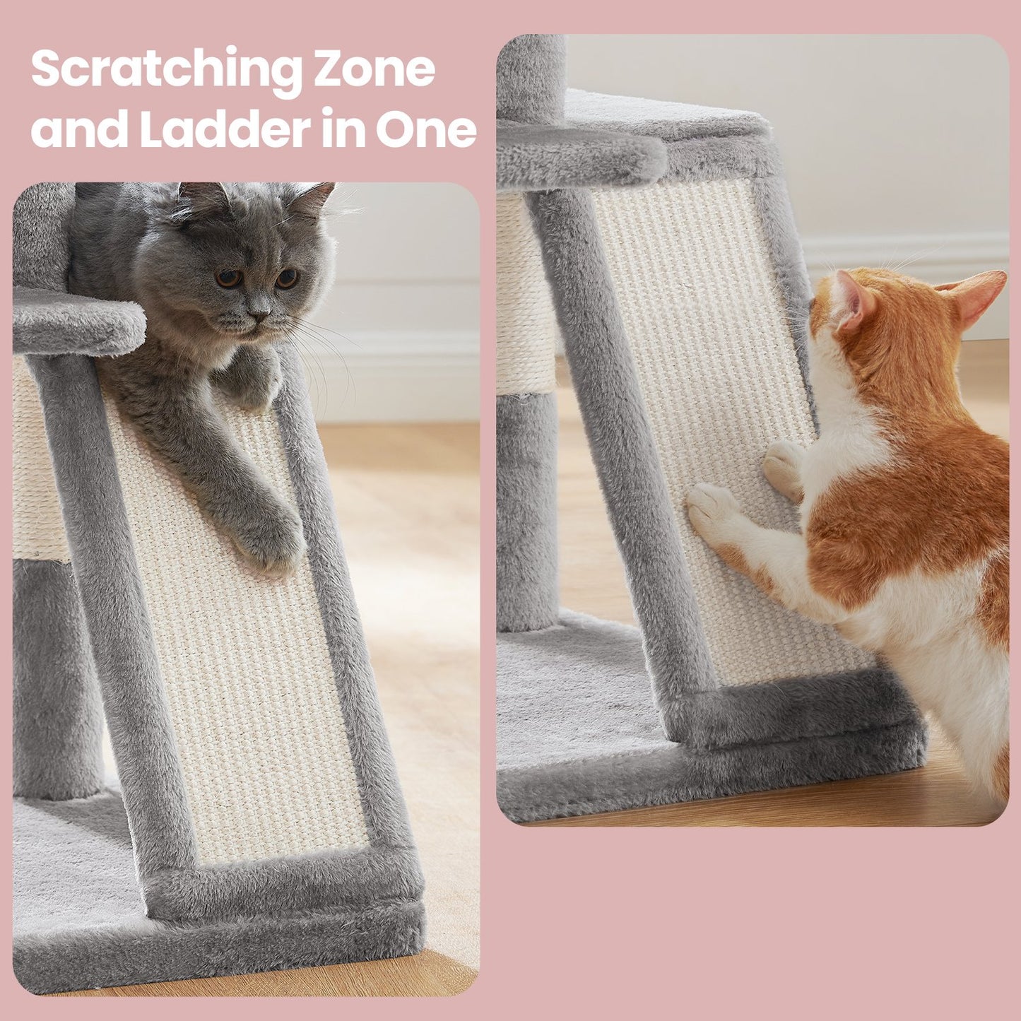 Small Cat Tree Tower with Sisal Scratching Posts, Light Grey - image 4