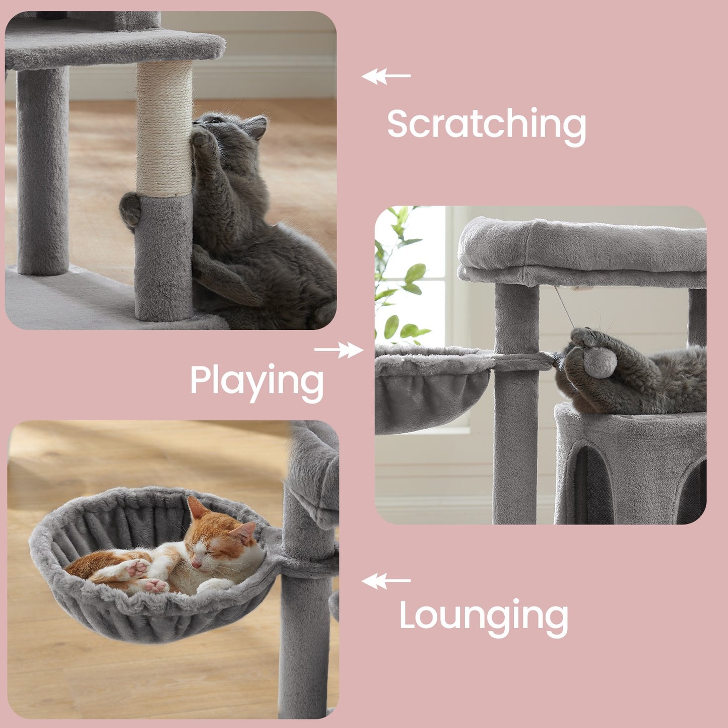 Small Cat Tree Tower with Sisal Scratching Posts, Light Grey - image 5