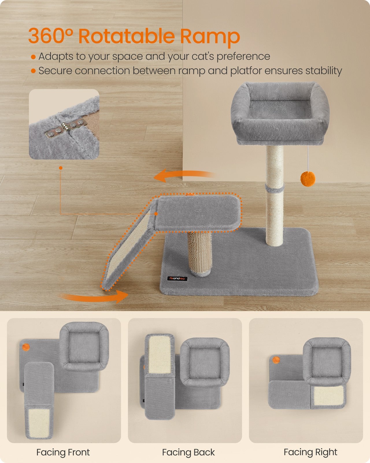 Multifunctional Cat Scratching Post with Bed Light Grey - image 4