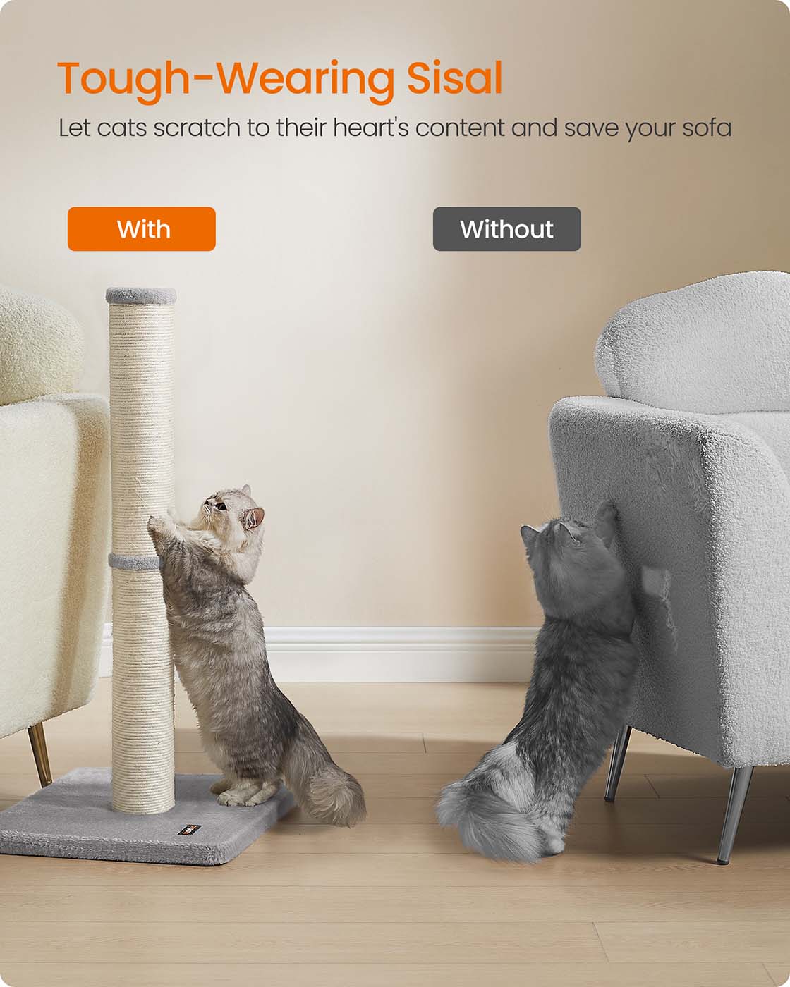 Tall Sisal Cat Scratching Post with Spring Toy - image 4