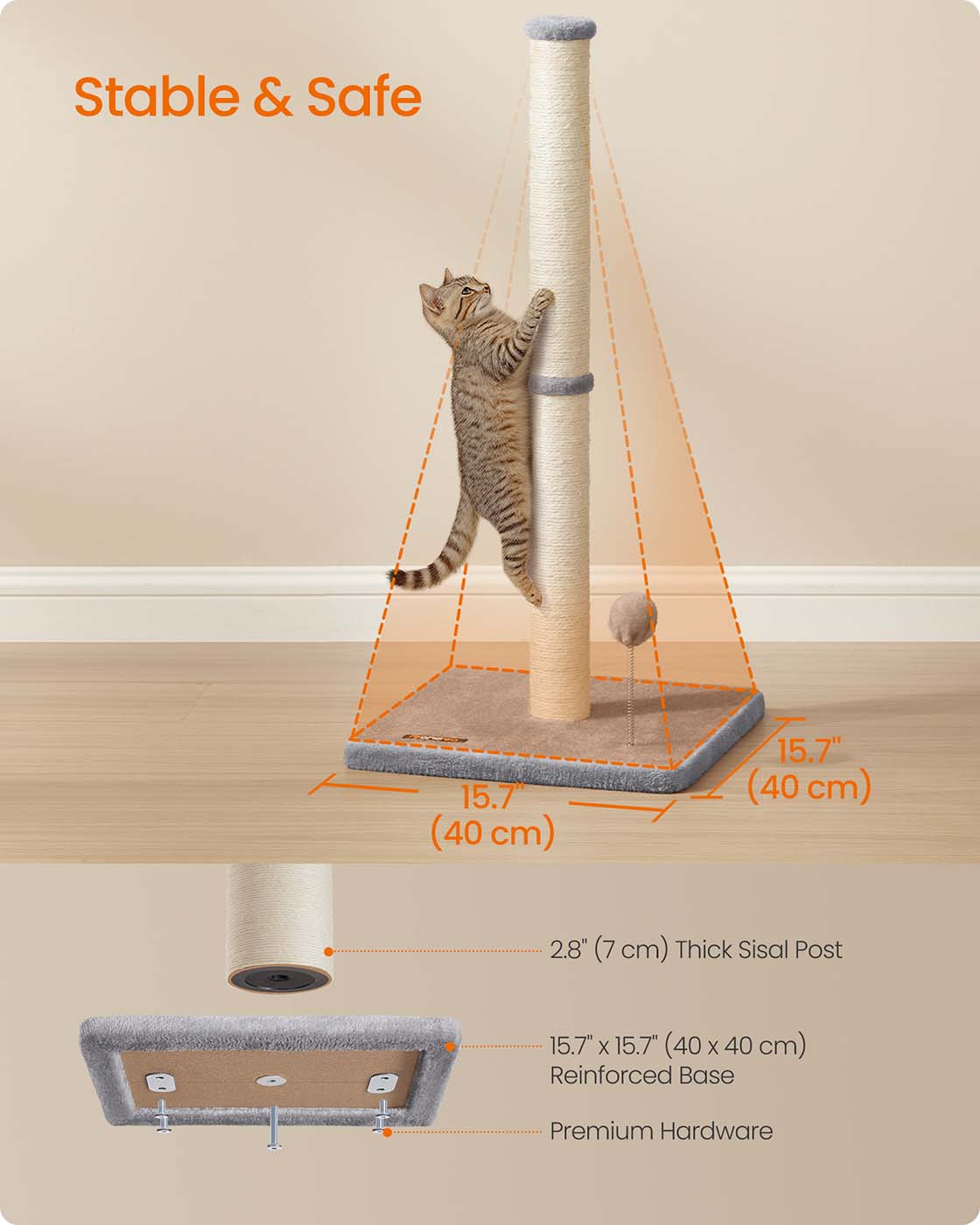 Tall Sisal Cat Scratching Post with Spring Toy - image 5
