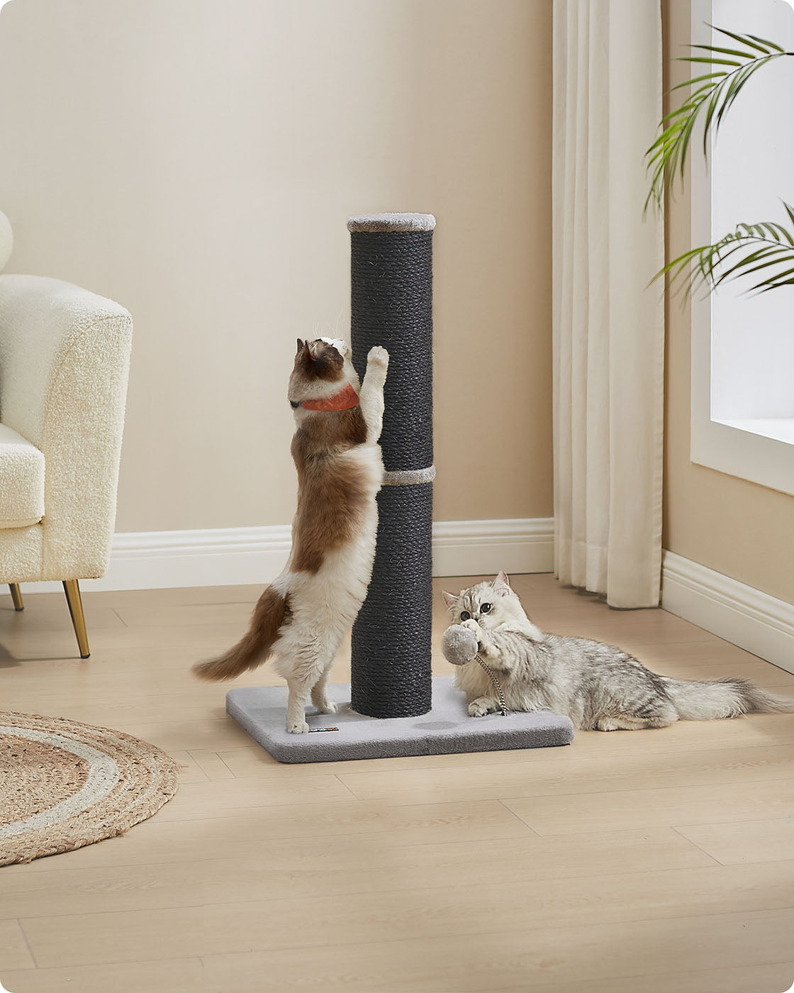 85 cm Tall Cat Scratching Post with Spring Pompom Dove Grey - image 10