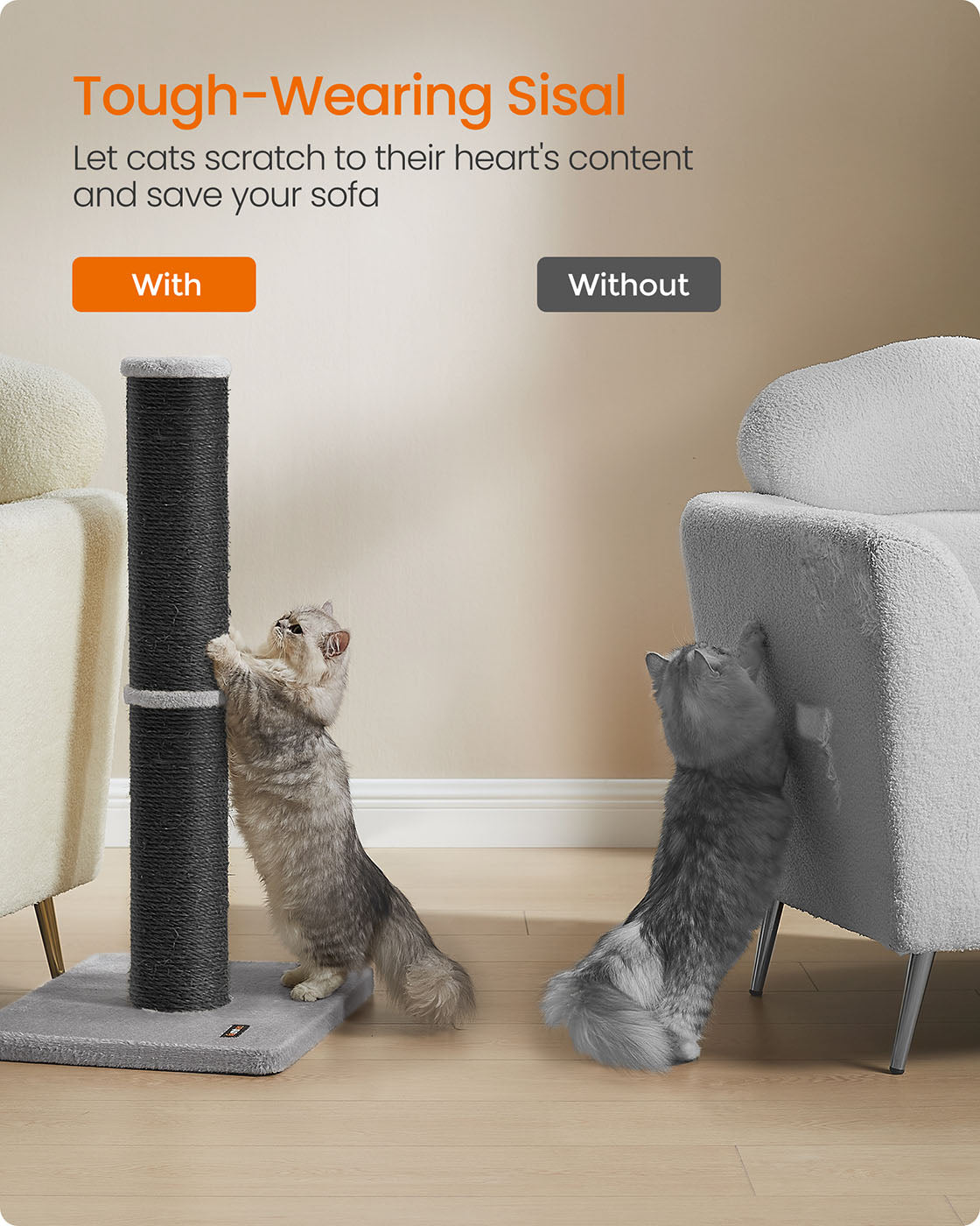85 cm Tall Cat Scratching Post with Spring Pompom Dove Grey - image 12