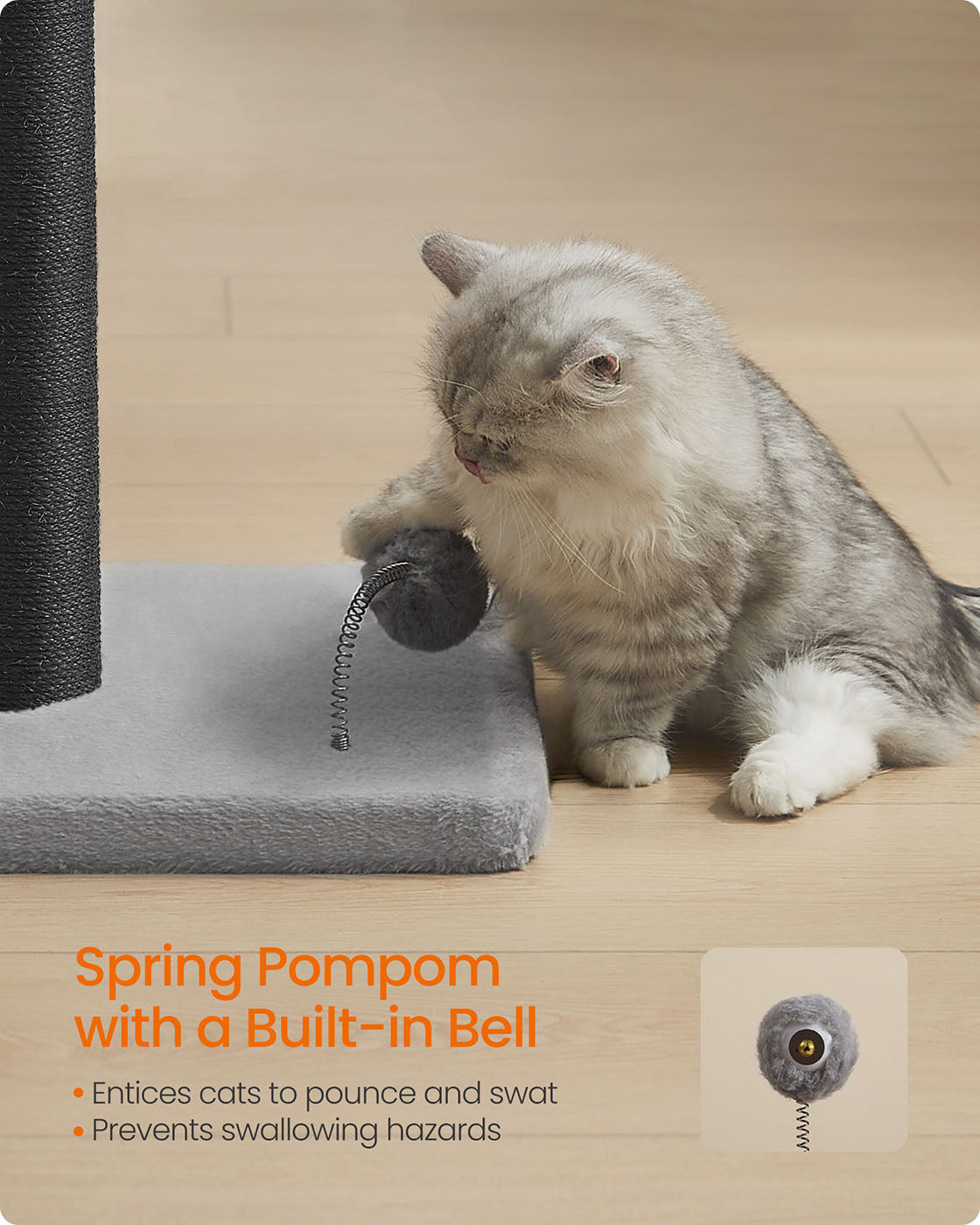 85 cm Tall Cat Scratching Post with Spring Pompom Dove Grey - image 13