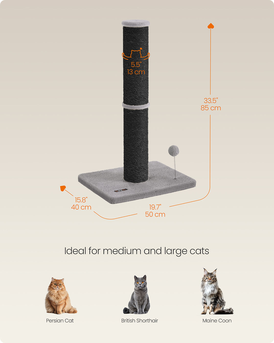 85 cm Tall Cat Scratching Post with Spring Pompom Dove Grey - image 14