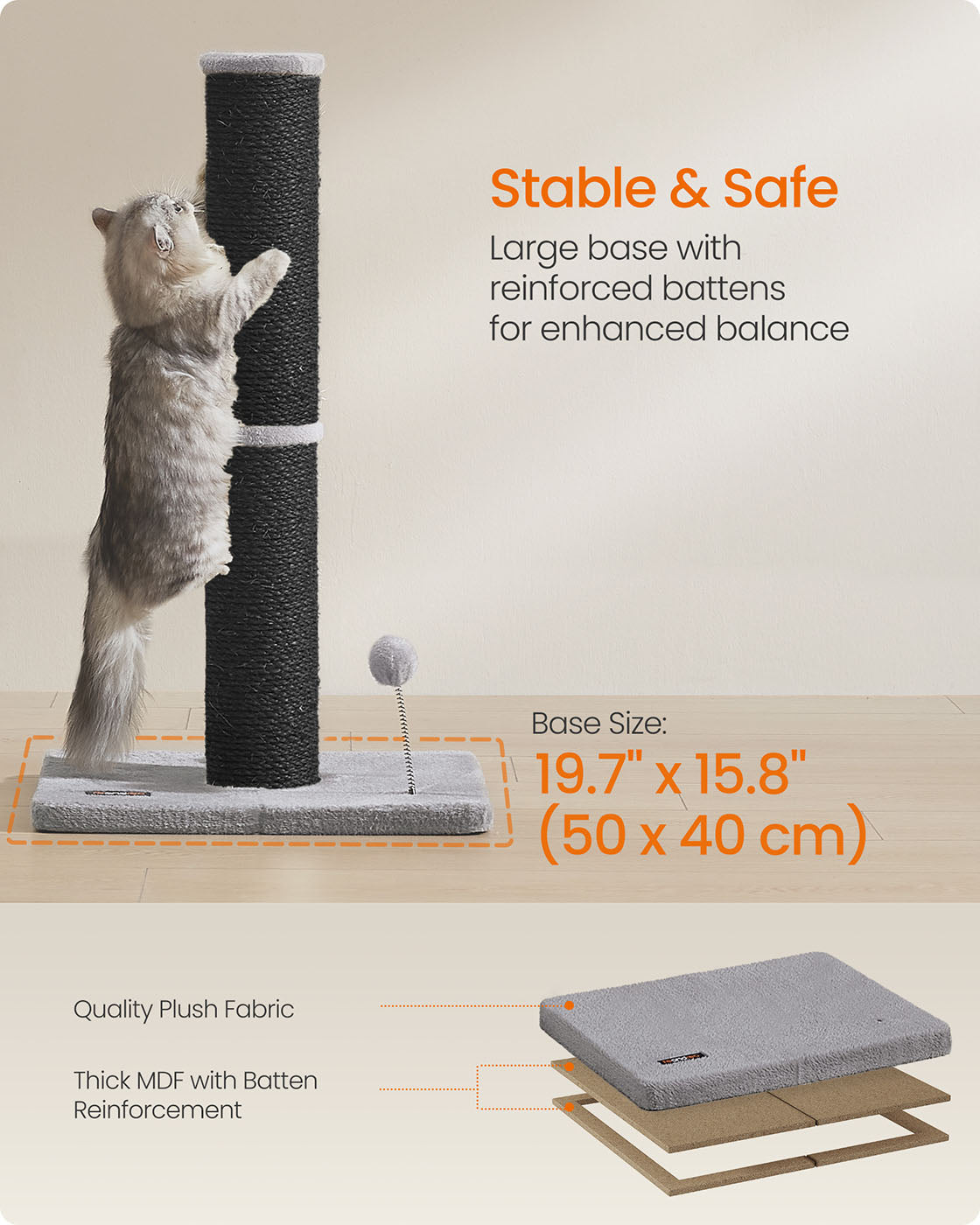 85 cm Tall Cat Scratching Post with Spring Pompom Dove Grey - image 15