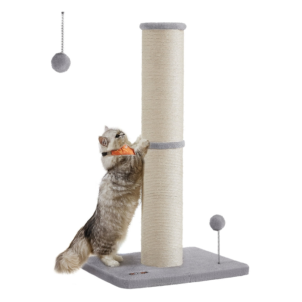 85 cm Tall Cat Scratching Post with Spring Pompom Dove Grey - image 1