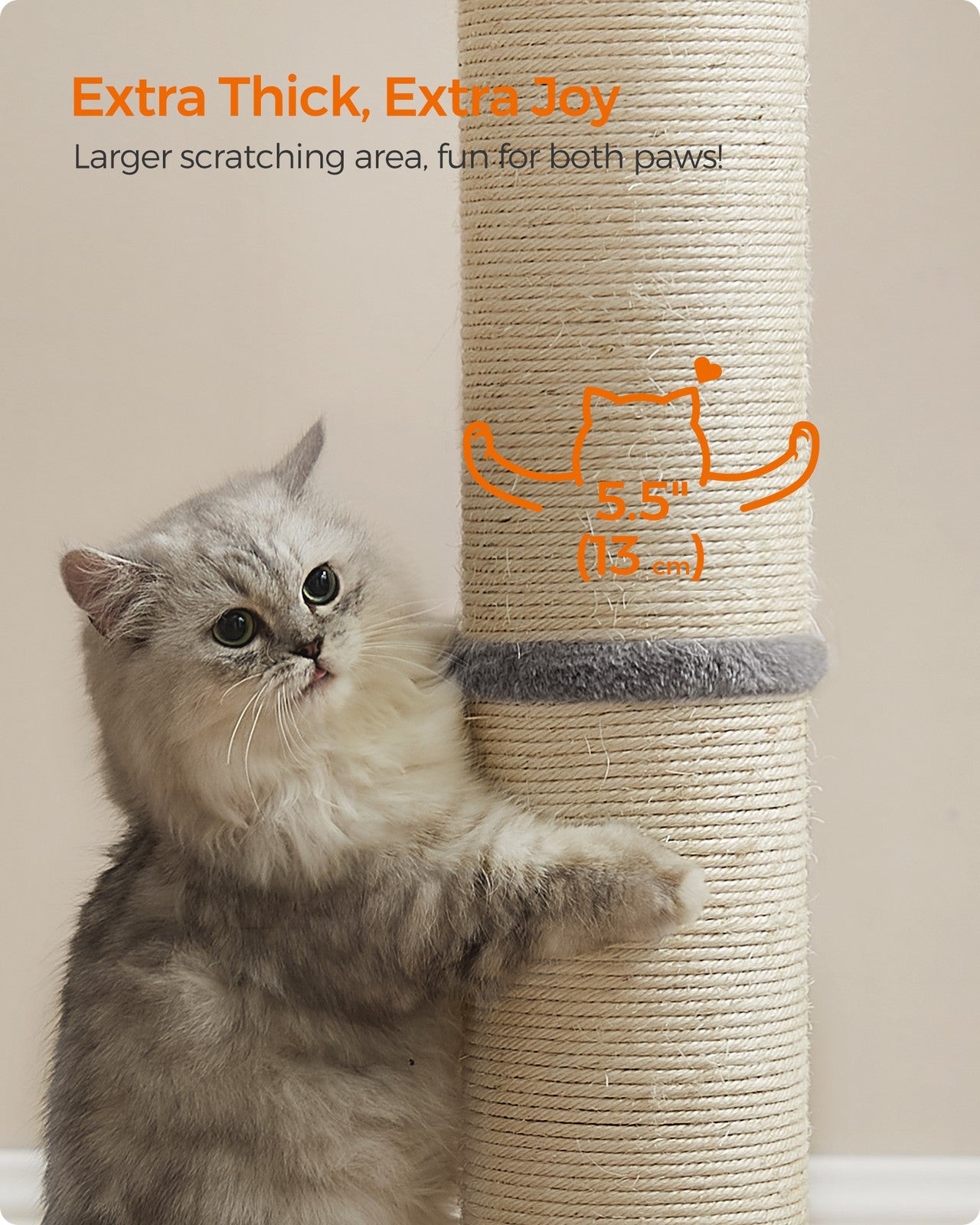 85 cm Tall Cat Scratching Post with Spring Pompom Dove Grey - image 3