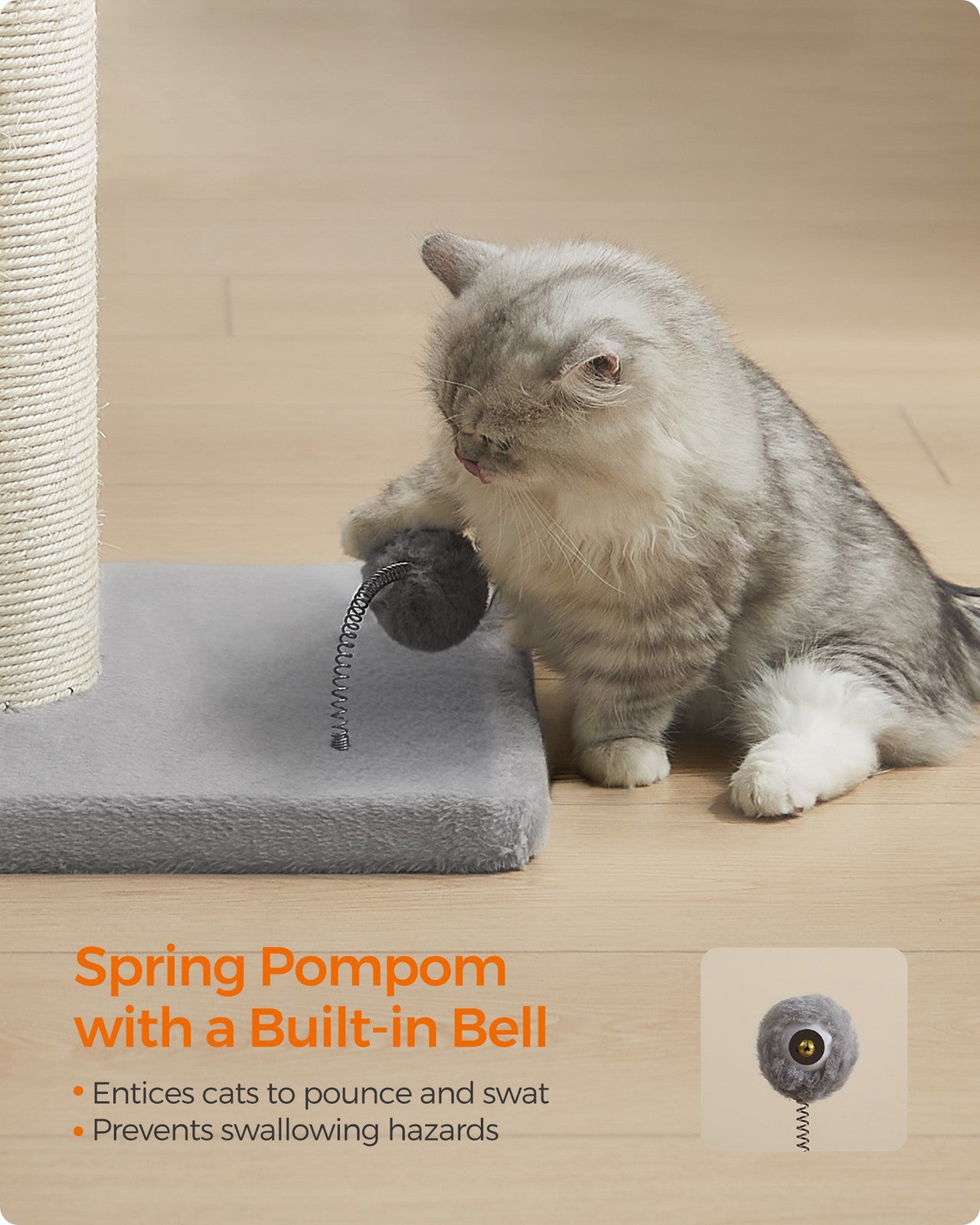 85 cm Tall Cat Scratching Post with Spring Pompom Dove Grey - image 5
