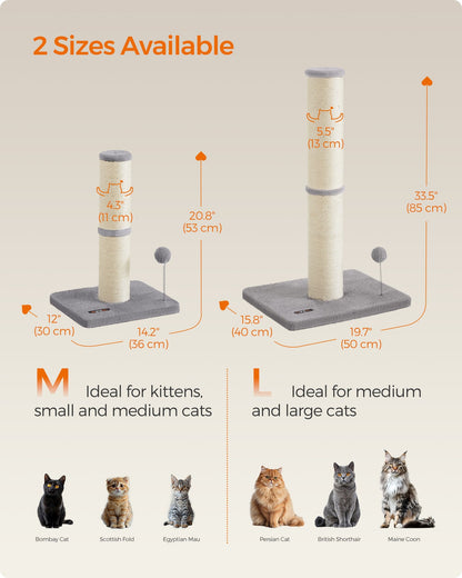 85 cm Tall Cat Scratching Post with Spring Pompom Dove Grey - image 6