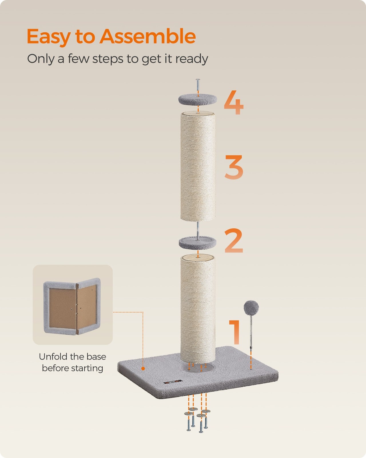 85 cm Tall Cat Scratching Post with Spring Pompom Dove Grey - image 8