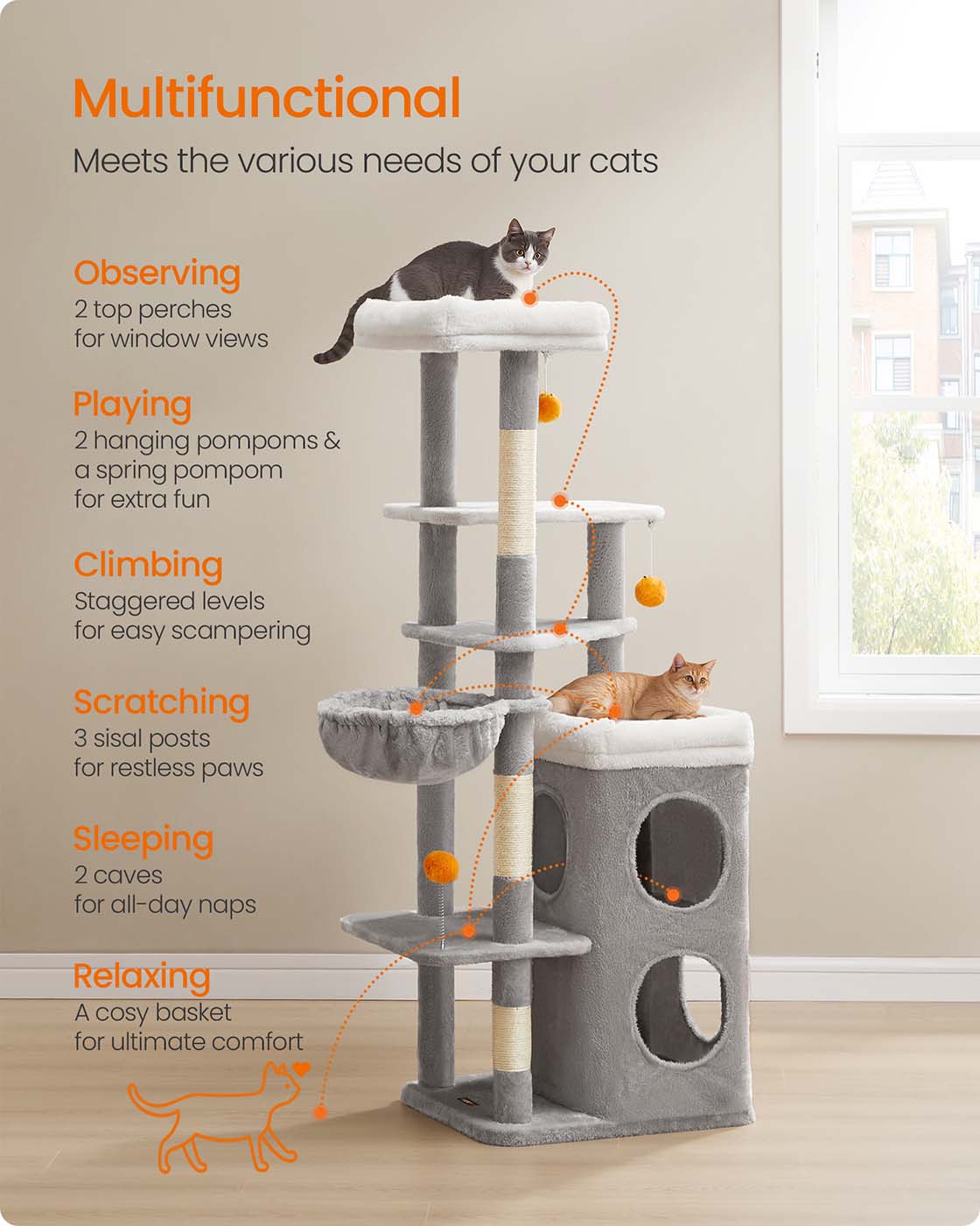 Multi level cat tree with caves basket and scratching posts - image 5