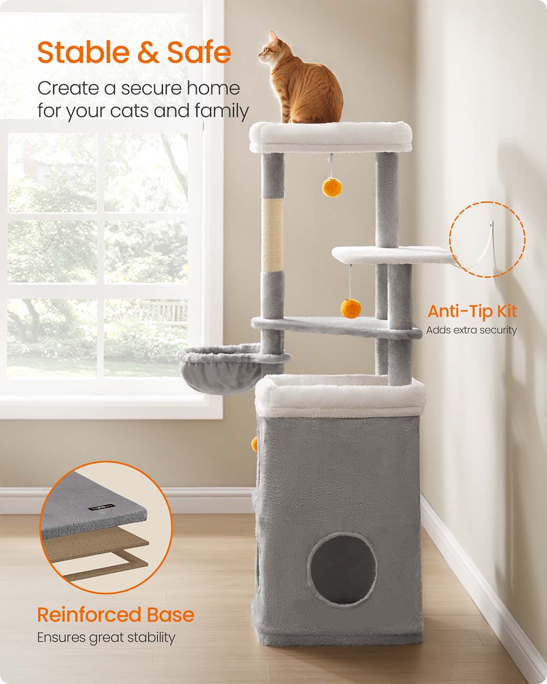 Multi level cat tree with caves basket and scratching posts - image 6