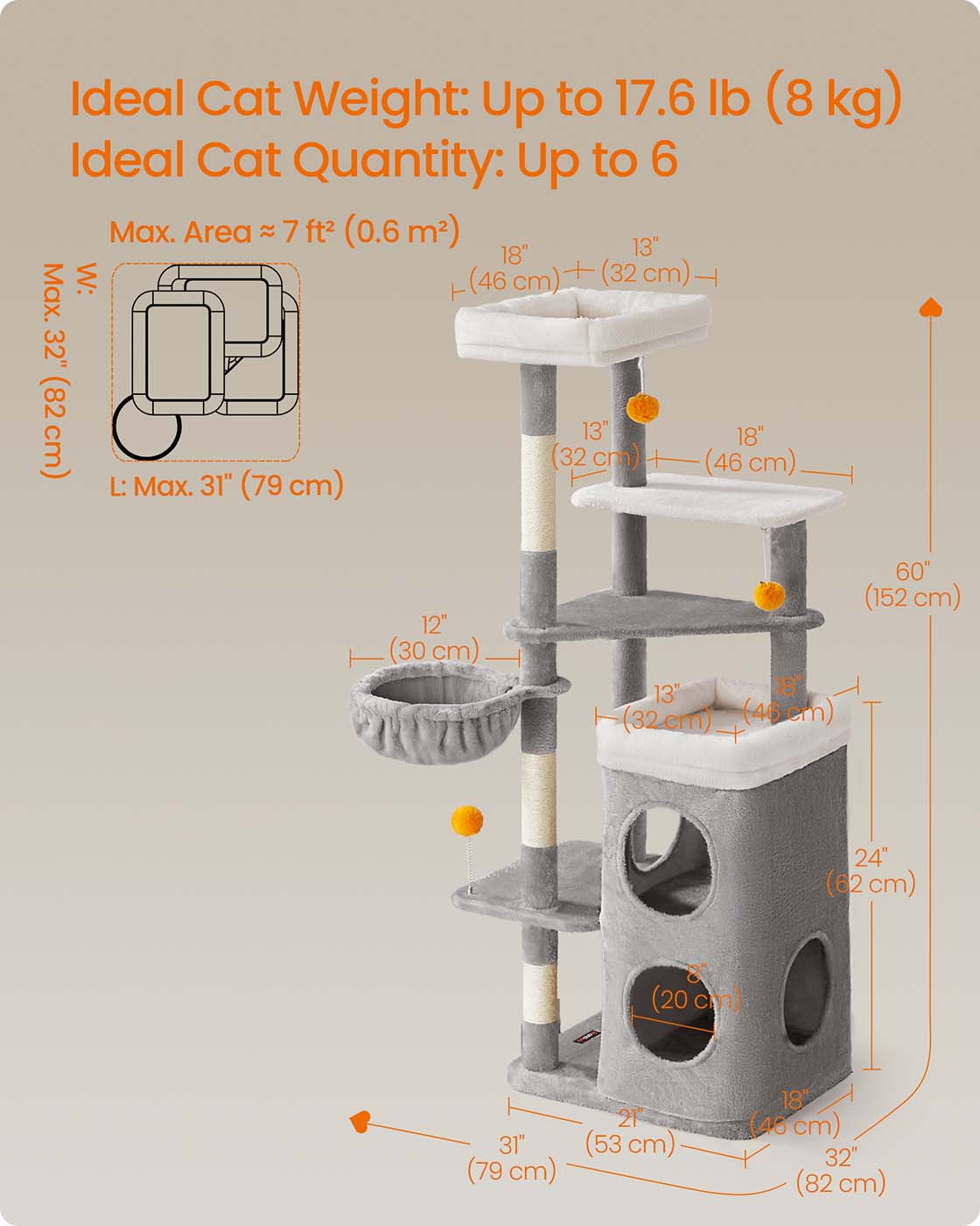 Multi level cat tree with caves basket and scratching posts - image 7