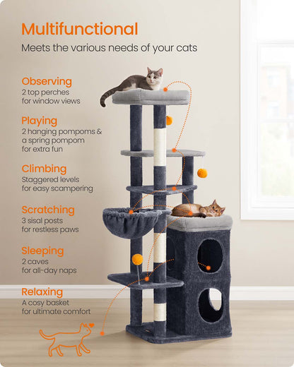 Multi level cat tree with caves basket and scratching posts - image 12