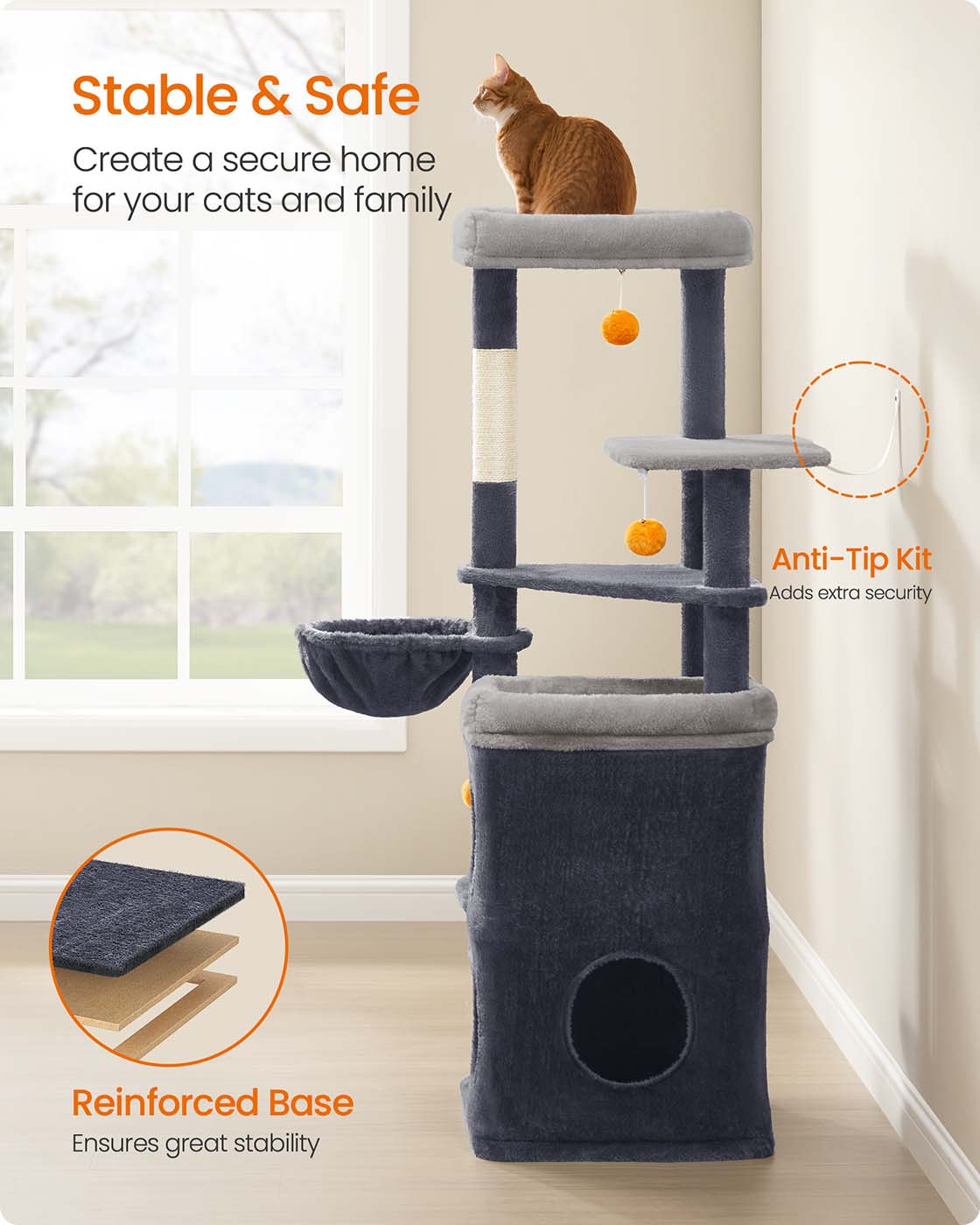 Multi level cat tree with caves basket and scratching posts - image 13