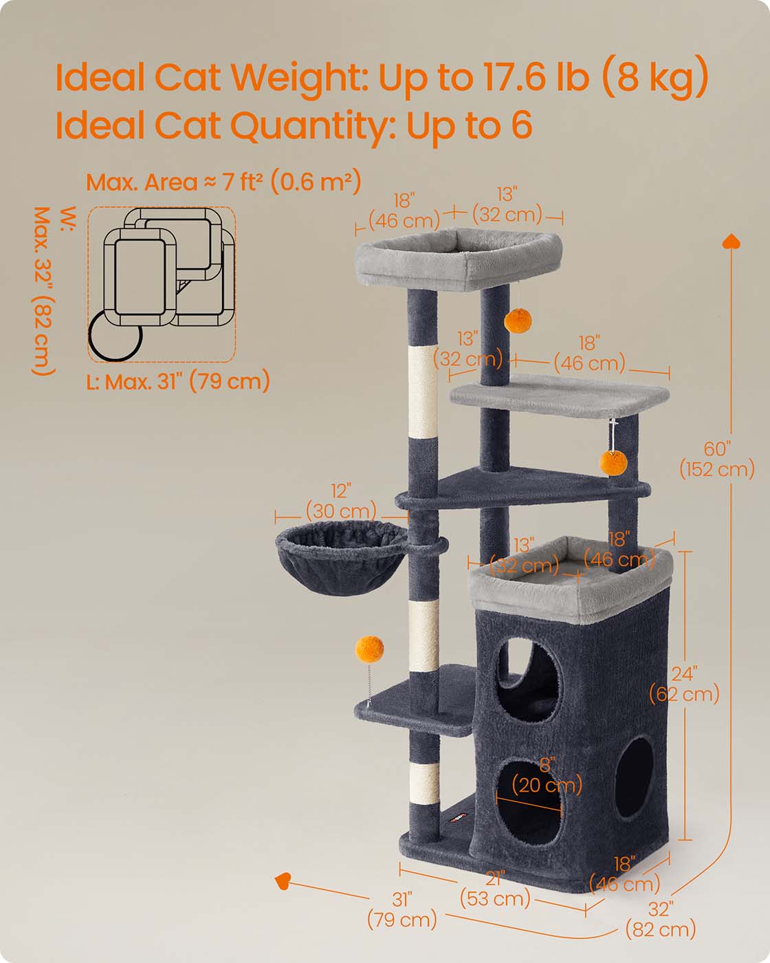 Multi level cat tree with caves basket and scratching posts - image 14