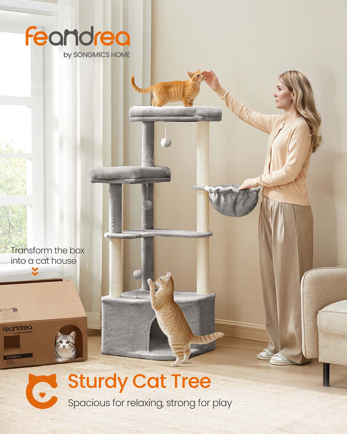 Cat tree tower with large cave perches basket and scratching posts - image 2