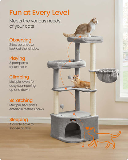 Cat tree tower with large cave perches basket and scratching posts - image 4