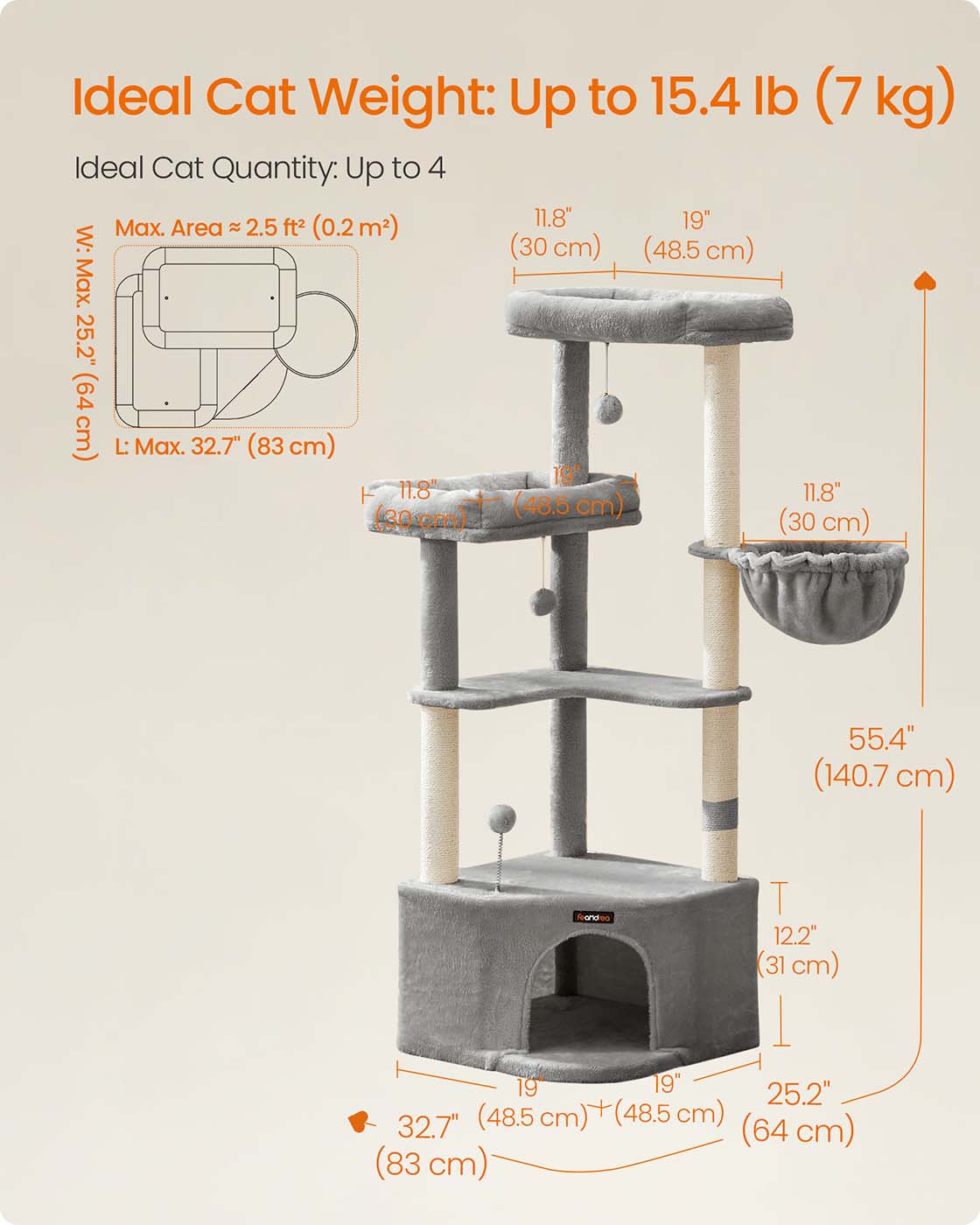 Cat tree tower with large cave perches basket and scratching posts - image 5