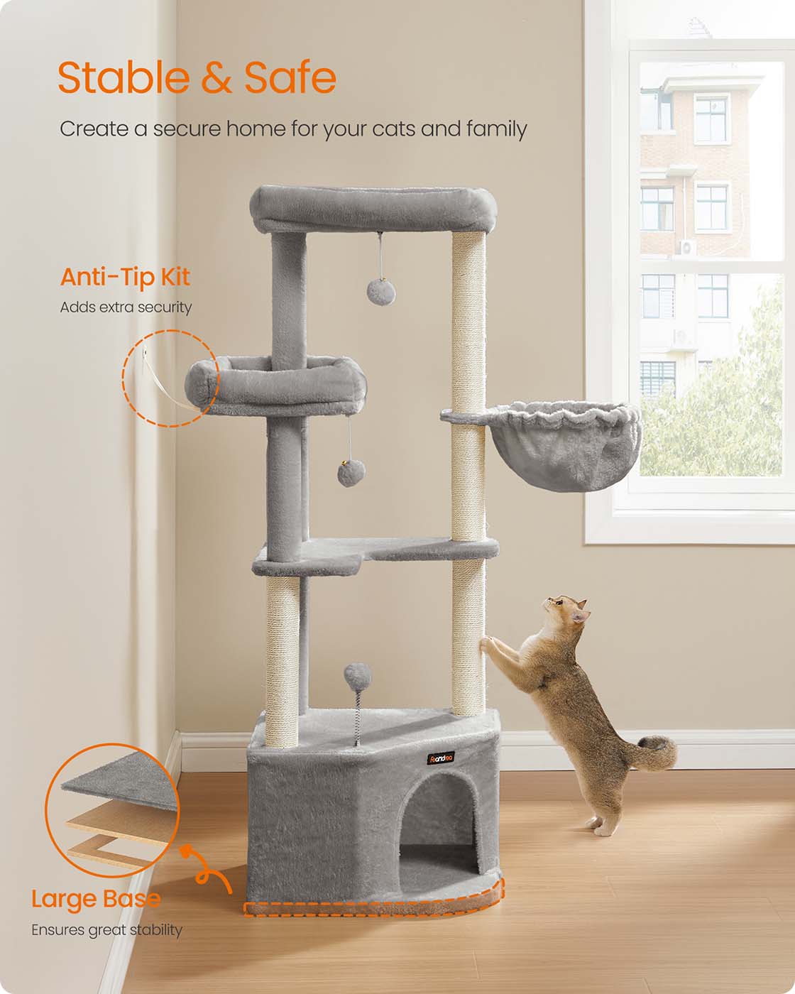 Cat tree tower with large cave perches basket and scratching posts - image 6