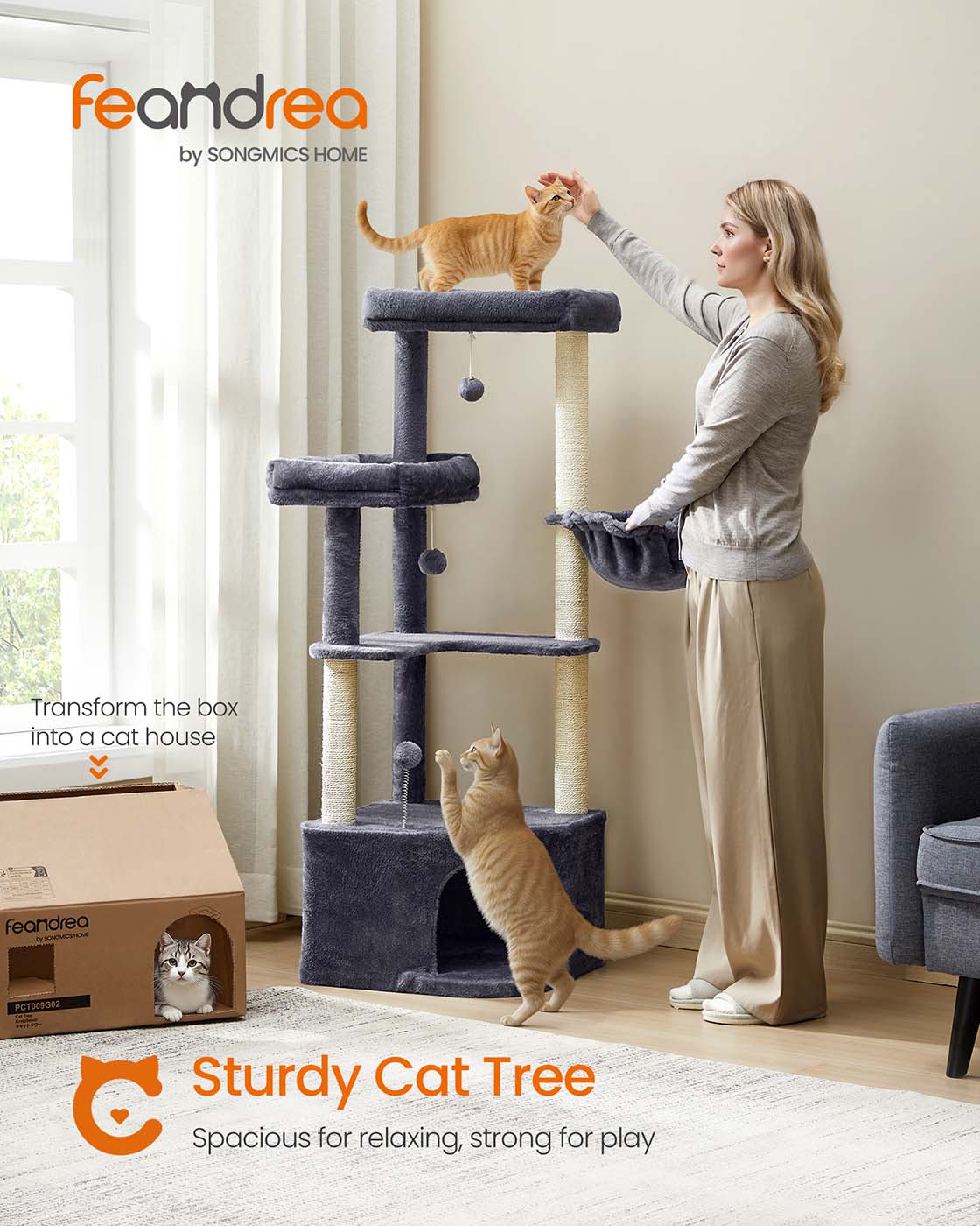 Cat tree tower with large cave perches basket and scratching posts - image 8
