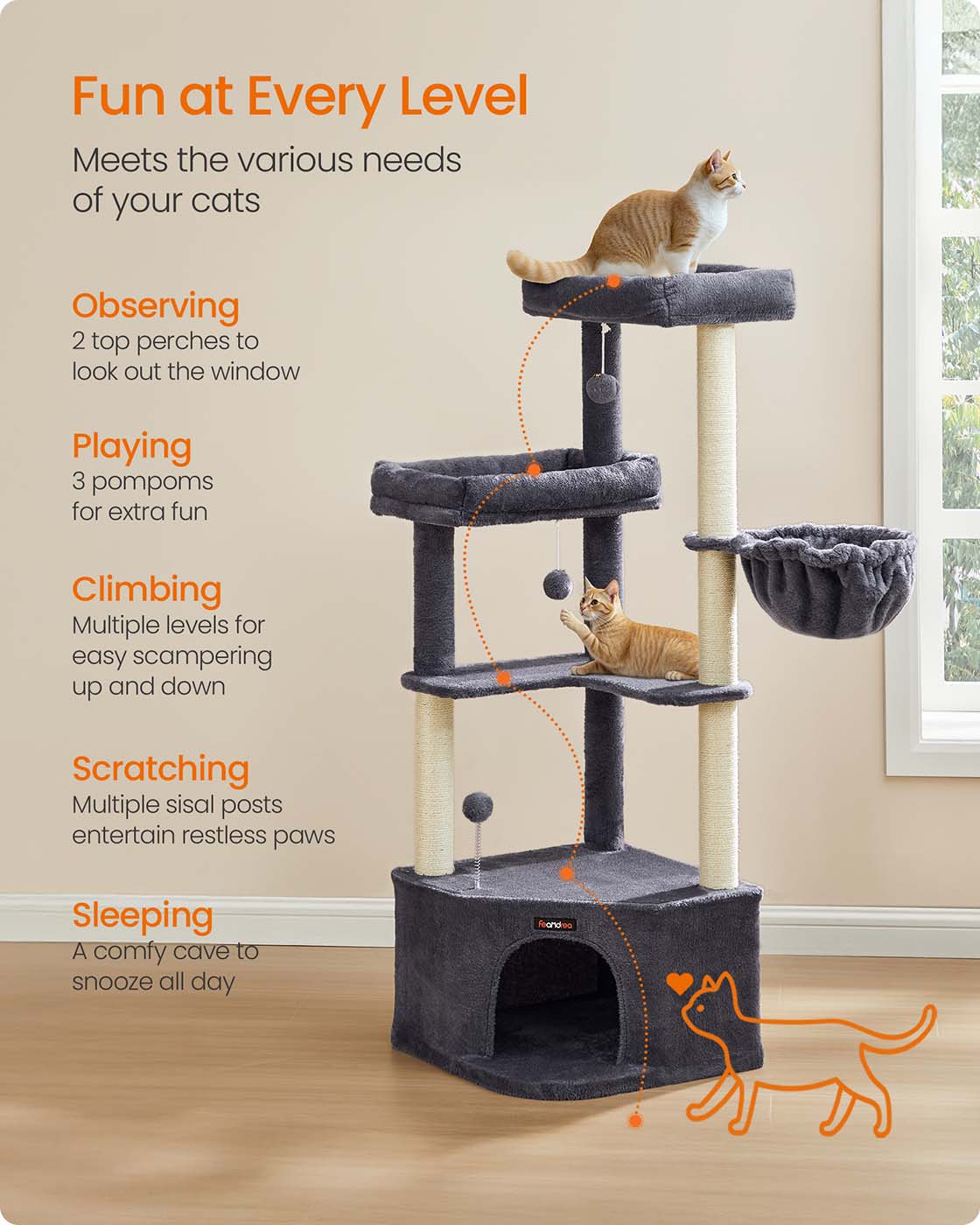 Cat tree tower with large cave perches basket and scratching posts - image 10