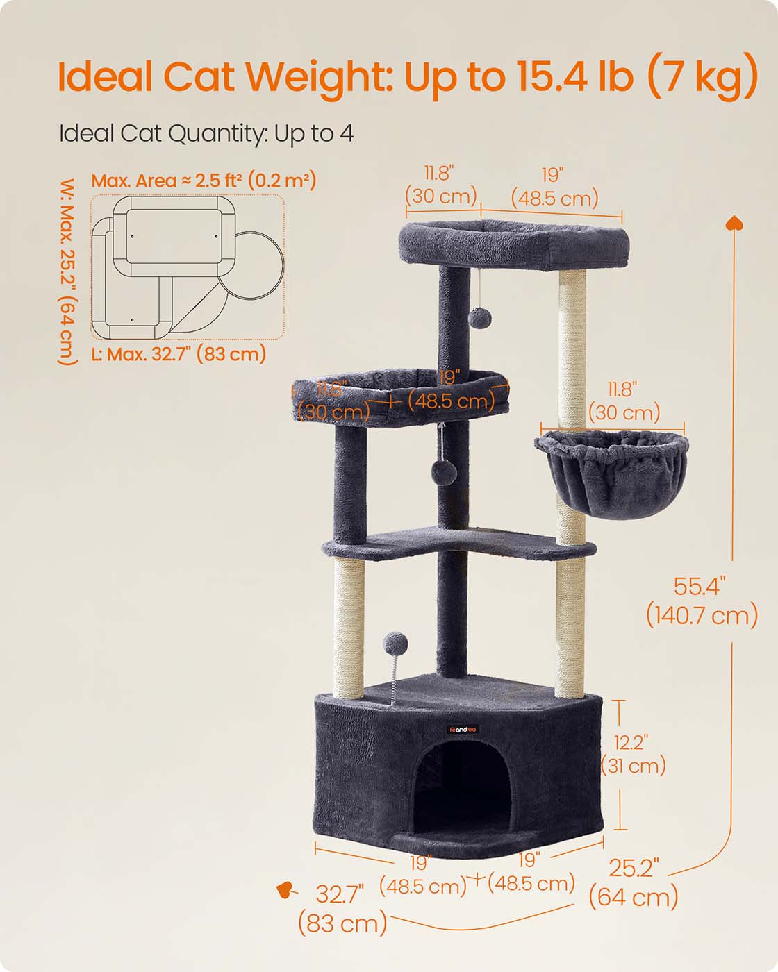 Cat tree tower with large cave perches basket and scratching posts - image 11
