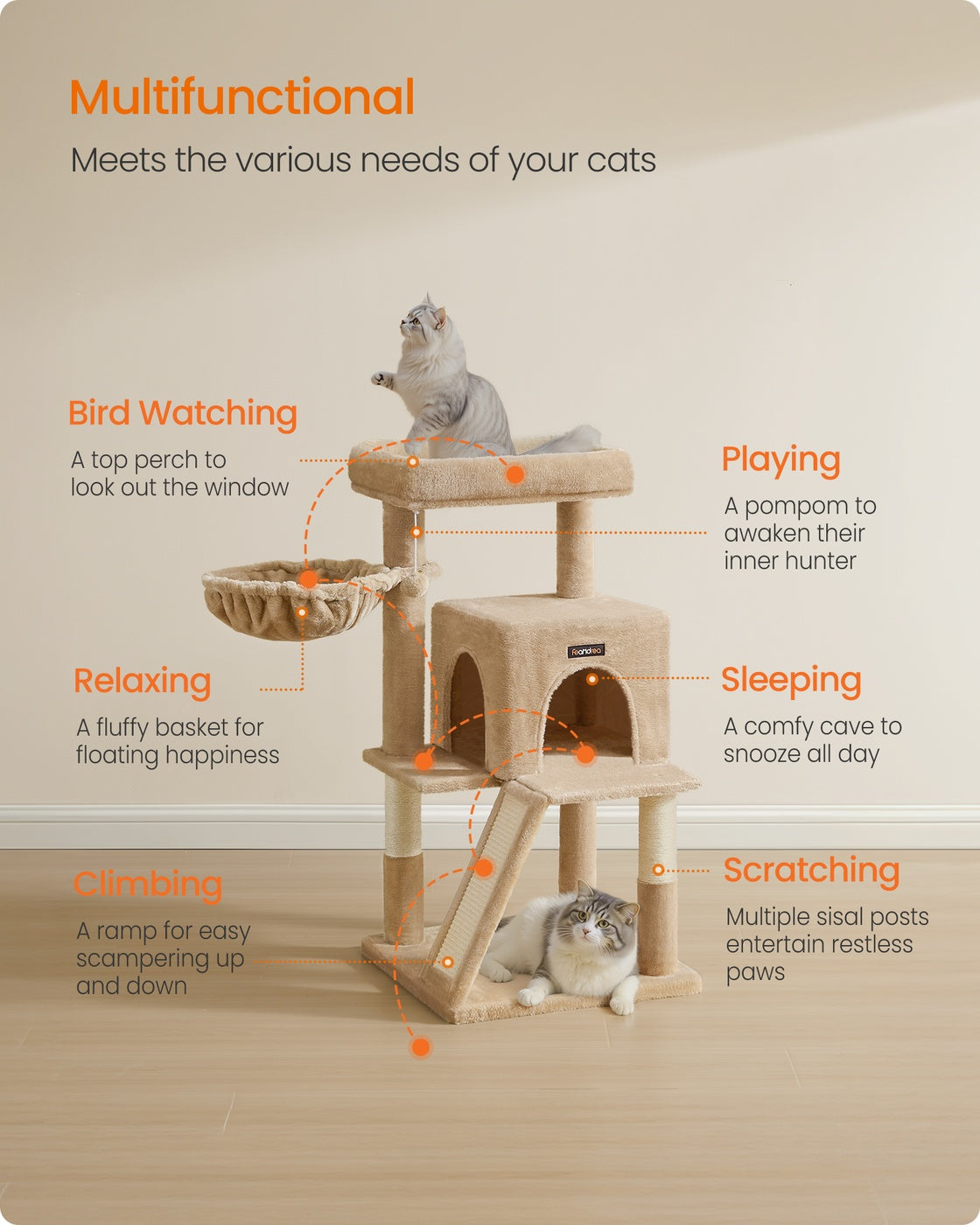Cat Tree with Widened Perch for Large Cats Camel Brown - image 3