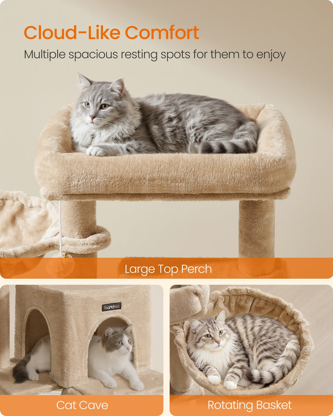 Cat Tree with Widened Perch for Large Cats Camel Brown - image 4