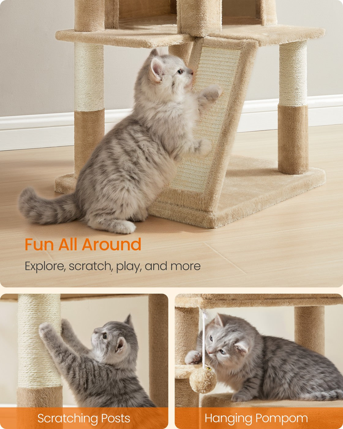 Cat Tree with Widened Perch for Large Cats Camel Brown - image 5