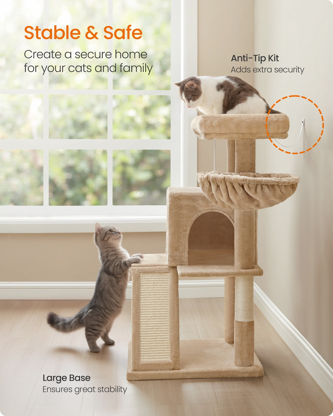 Cat Tree with Widened Perch for Large Cats Camel Brown - image 7