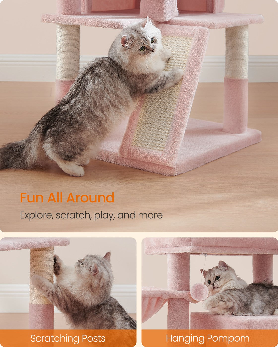 Cat Tree Tower Widened Perch for Large Cats Jelly Pink - image 5