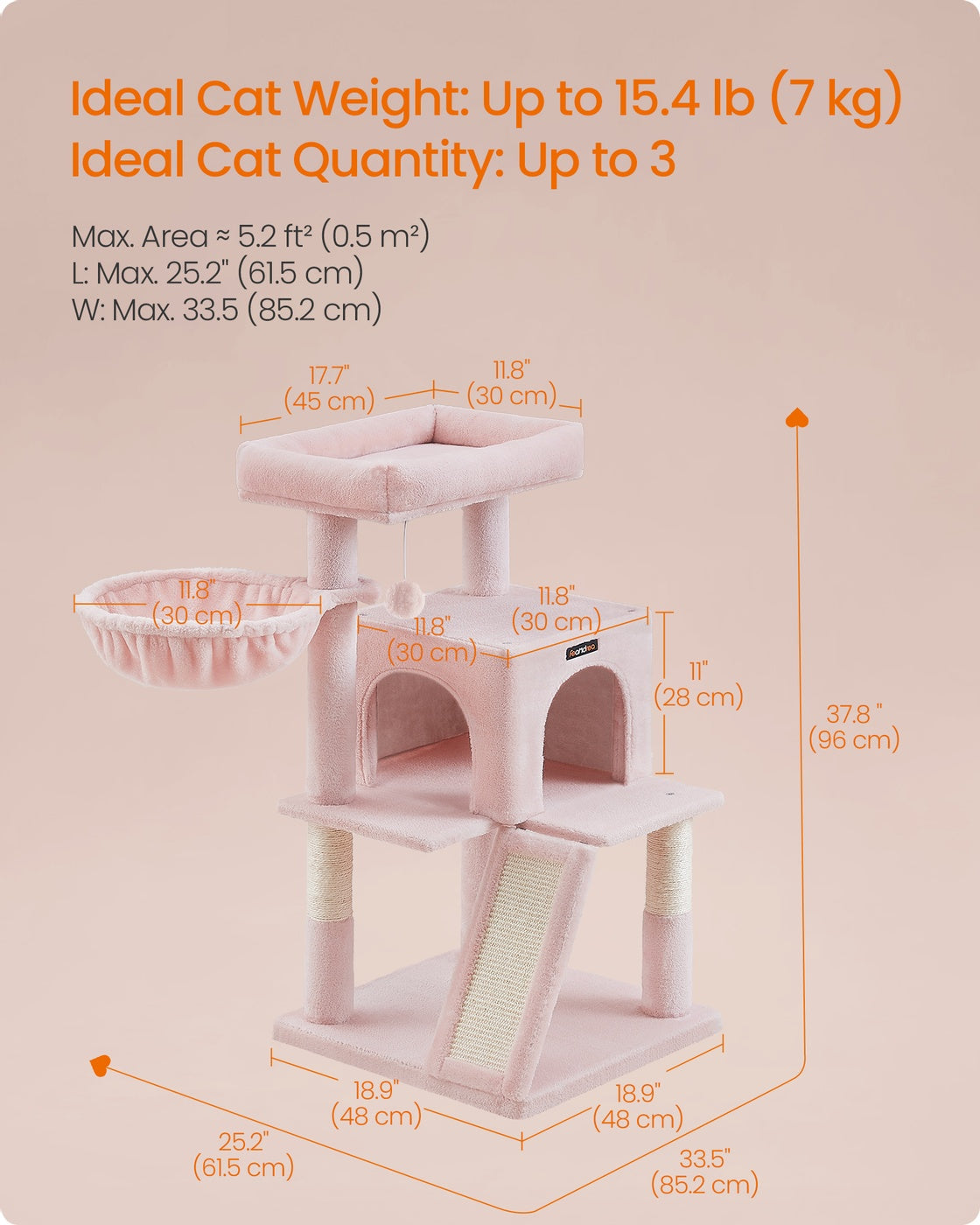 Cat Tree Tower Widened Perch for Large Cats Jelly Pink - image 6