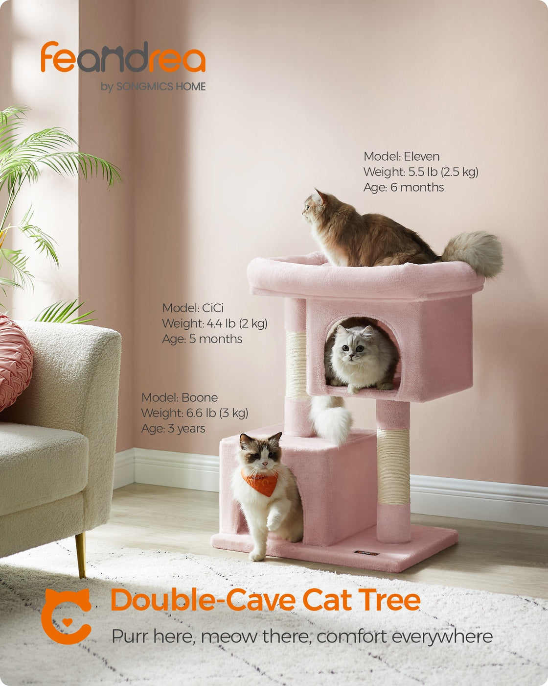 Cat Tree Tower 67 cm for Kittens up to 3 kg 2 Caves Light Grey - image 25