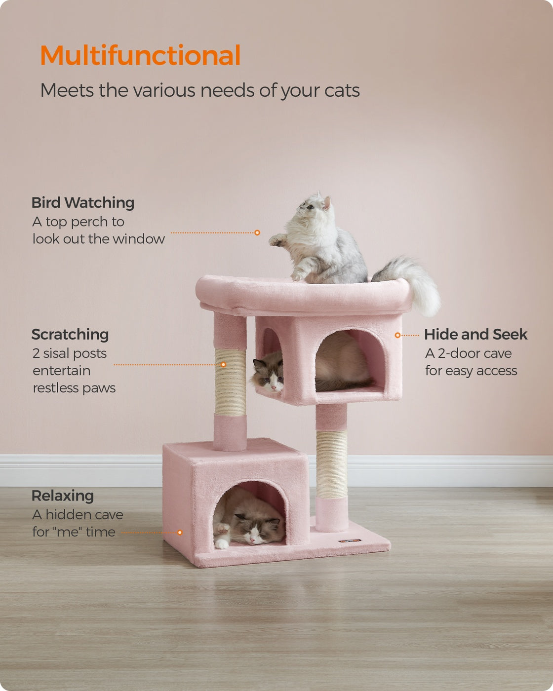 Cat Tree Tower 67 cm for Kittens up to 3 kg 2 Caves Light Grey - image 27