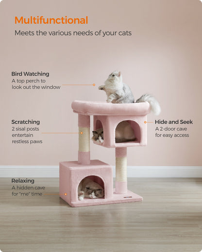 Cat Tree Tower 67 cm for Kittens up to 3 kg 2 Caves Light Grey - image 27