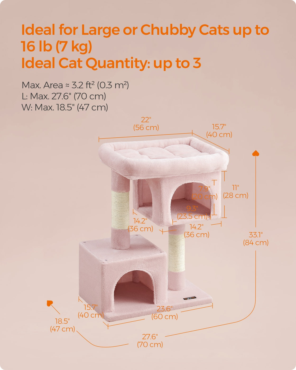 Cat Tree Tower 67 cm for Kittens up to 3 kg 2 Caves Light Grey - image 29