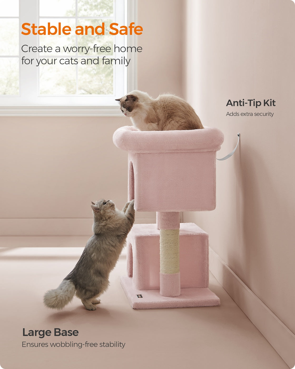 Cat Tree Tower 67 cm for Kittens up to 3 kg 2 Caves Light Grey - image 31