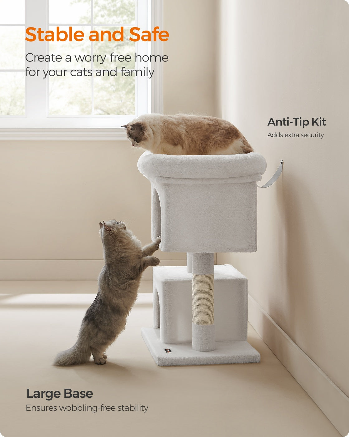 Cat Tree Tower 67 cm for Kittens up to 3 kg 2 Caves Light Grey - image 40