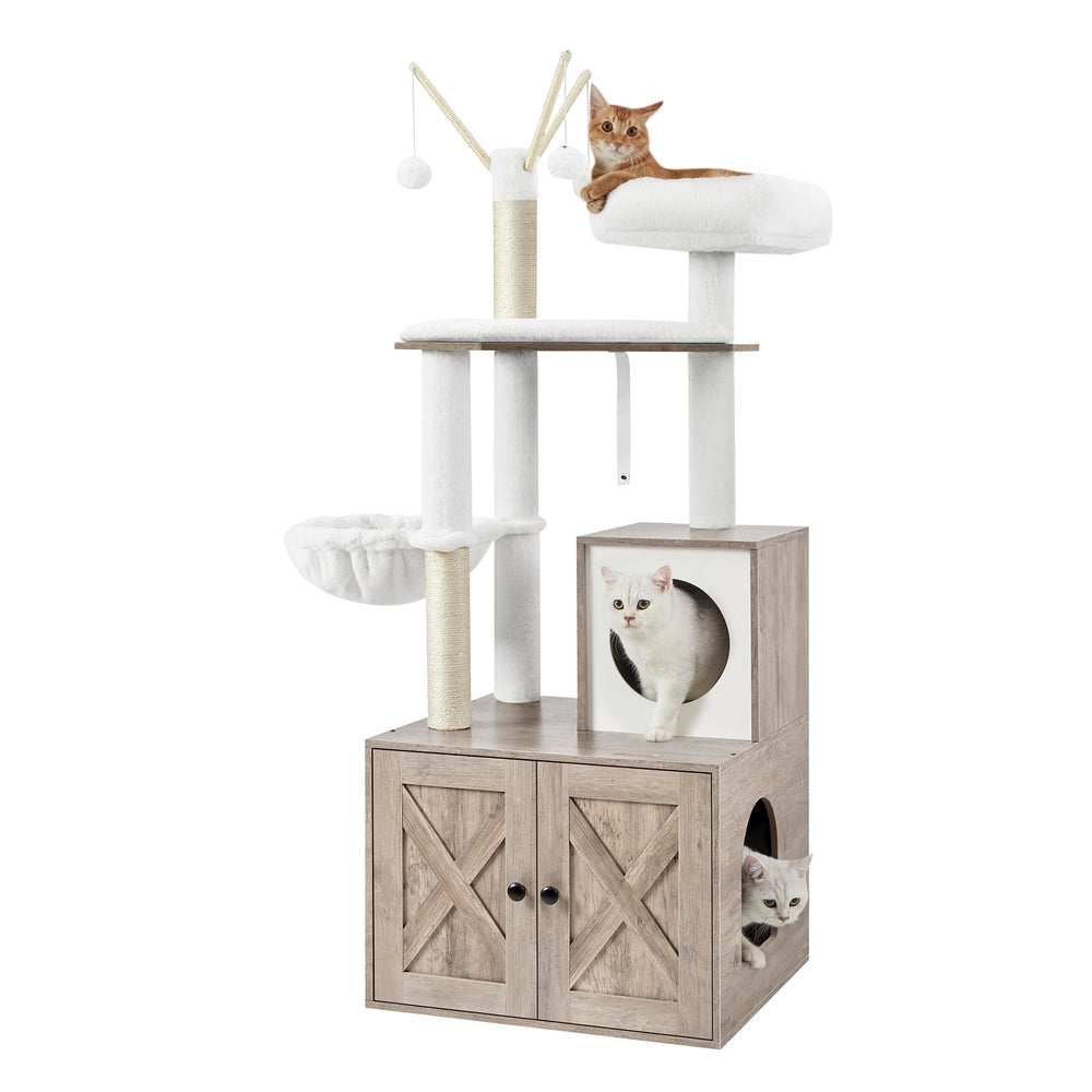 2-in-1 Modern Cat Tower Cat Condo with Scratching Posts Greige - image 1