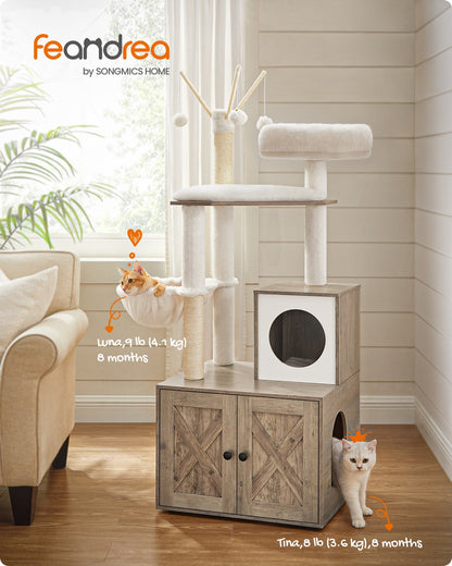 2-in-1 Modern Cat Tower Cat Condo with Scratching Posts Greige - image 2